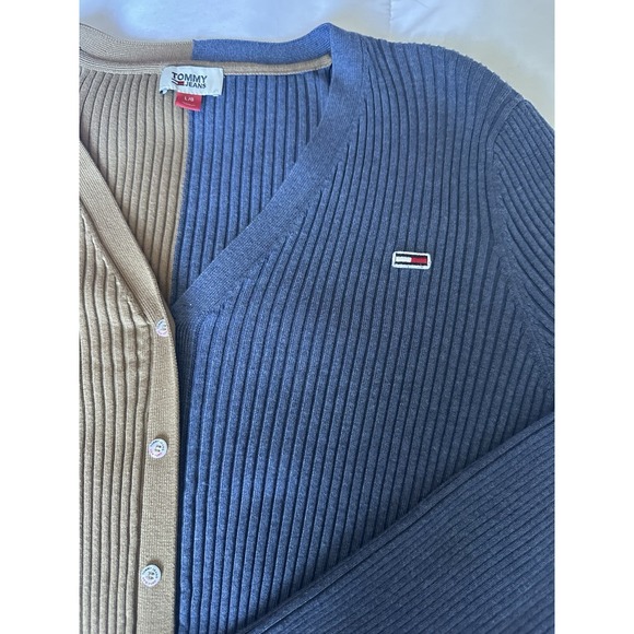 Y2K Inspired Colorblock Tommy Jeans Women's Cropped Button Down Cardigan Size L - Picture 3 of 8